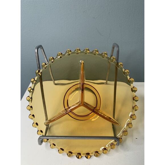 Vintage Amber Glass Divided Candy Dish Tray Candlewick Hob Nob Edges Art Deco - Picture 9 of 10